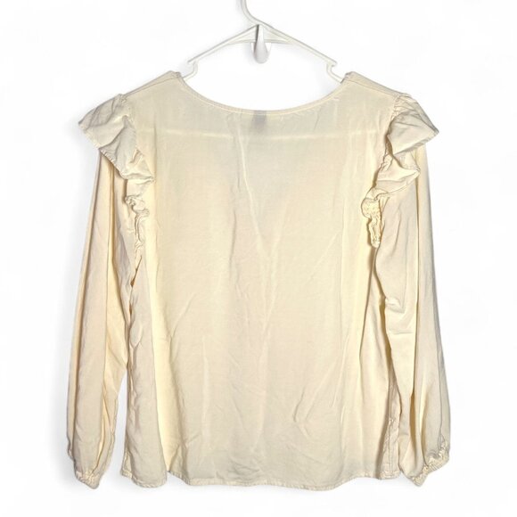 Universal Thread Cream Button-Front Ruffle Shoulder Blouse - Picture 2 of 2